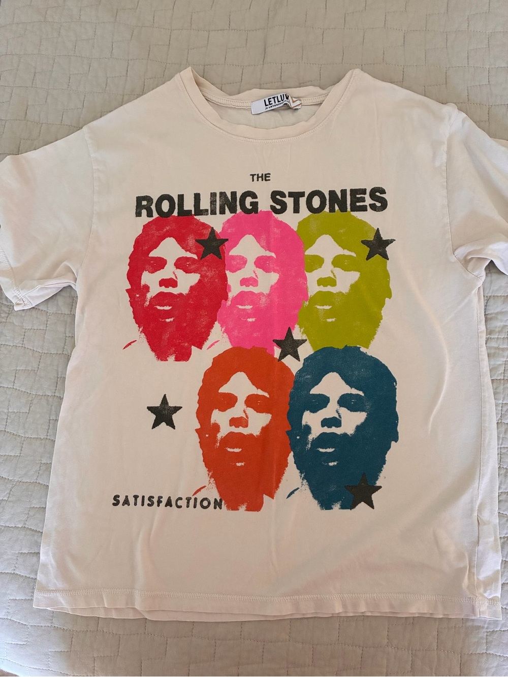Anthropologie “The Rolling Stones" Graphic Tee in Cream with Multicolor Faces